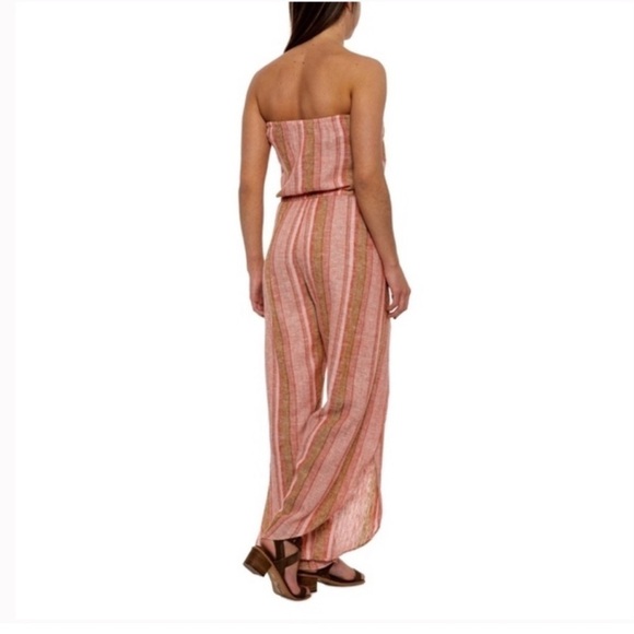 DREW Emerson Wide Split Leg Strapless Linen Blend Striped Romper Size Small - Picture 2 of 16